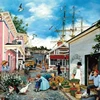 69*51cm Paper Jigsaw Puzzle 1000PCS Dock Town Landscape Painting Educational Entertainment  Adult Children Toys Christmas Gift 1