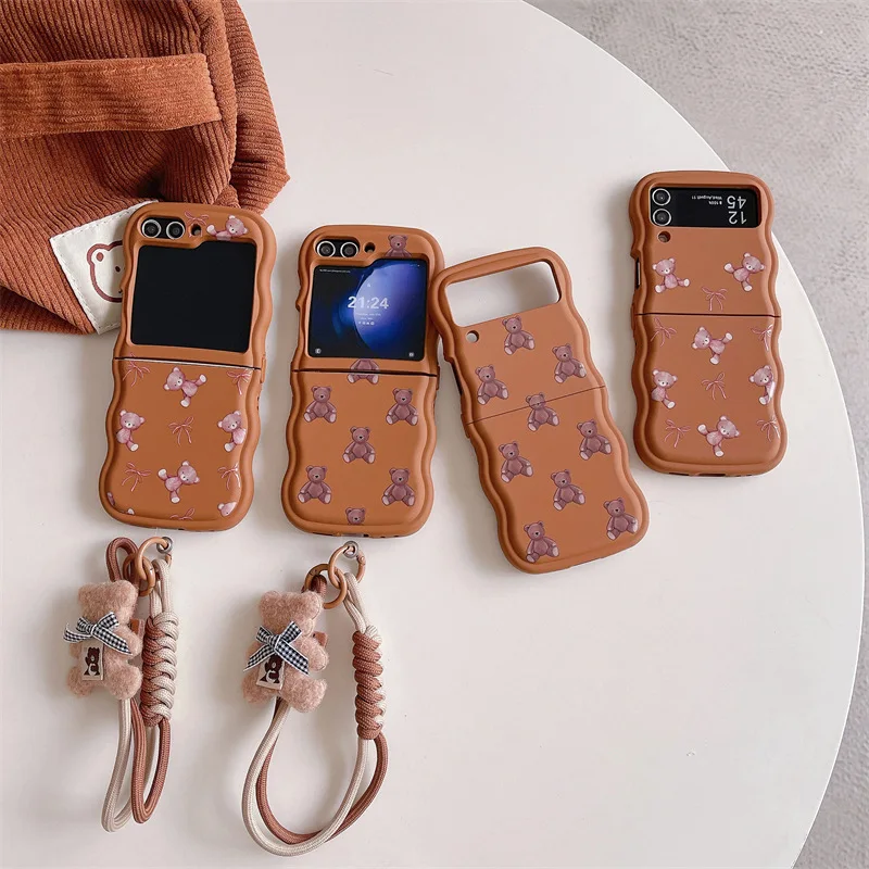 

Full Screen Plush Bear Phone Case for Samsung Galaxy Z Flip 5 4 3 Protective Back Cover for ZFlip3 ZFlip4 ZFlip5 Case Shell