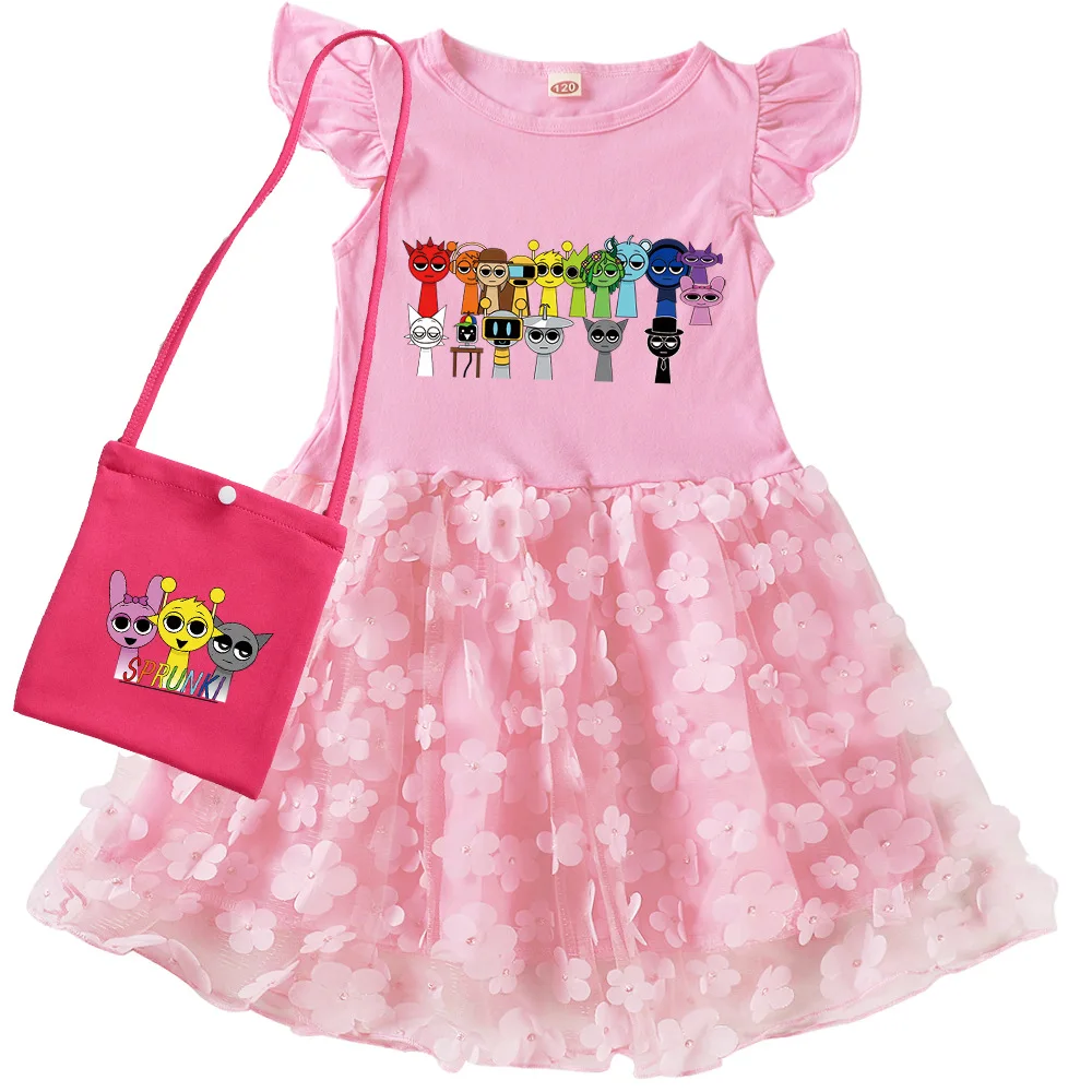 Popular Game Sprunki Dress for Kids Lace Casual Dresses for Baby Girls Super Clothes Wedding Party Summer