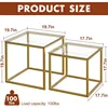 Coffee Table Set of 2, Modern Gold Glass Side Table, Metal Frame Square End Table, Center Tables Nesting Coffee Table. 2
