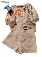 2024 ZANZEA Summer Short Sets Women Outfits 2PCS Elegant Short Sleeve Floral Blouse Pant Suit Fashion Tracksuit Matching Sets - Image 5