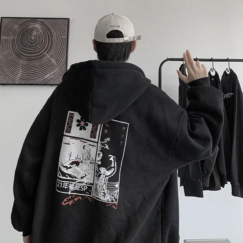 

Japanese Style Printed Men Zipper Hoodies Harajuku Casual Cardigan Hooded Coats Autumn Streetwear Male Sweatshirts Unisex Y2K