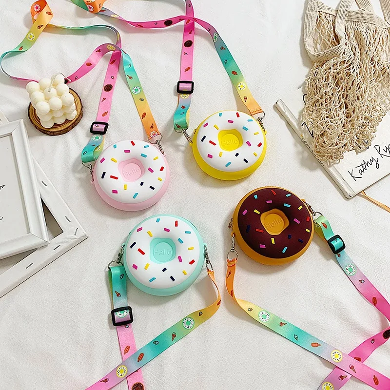 Cute Donut Girl Crossbody Bags Silicone Mini Snack Kids Travel Messenger Bags Zipper Single Shoulder Bags for Children 2