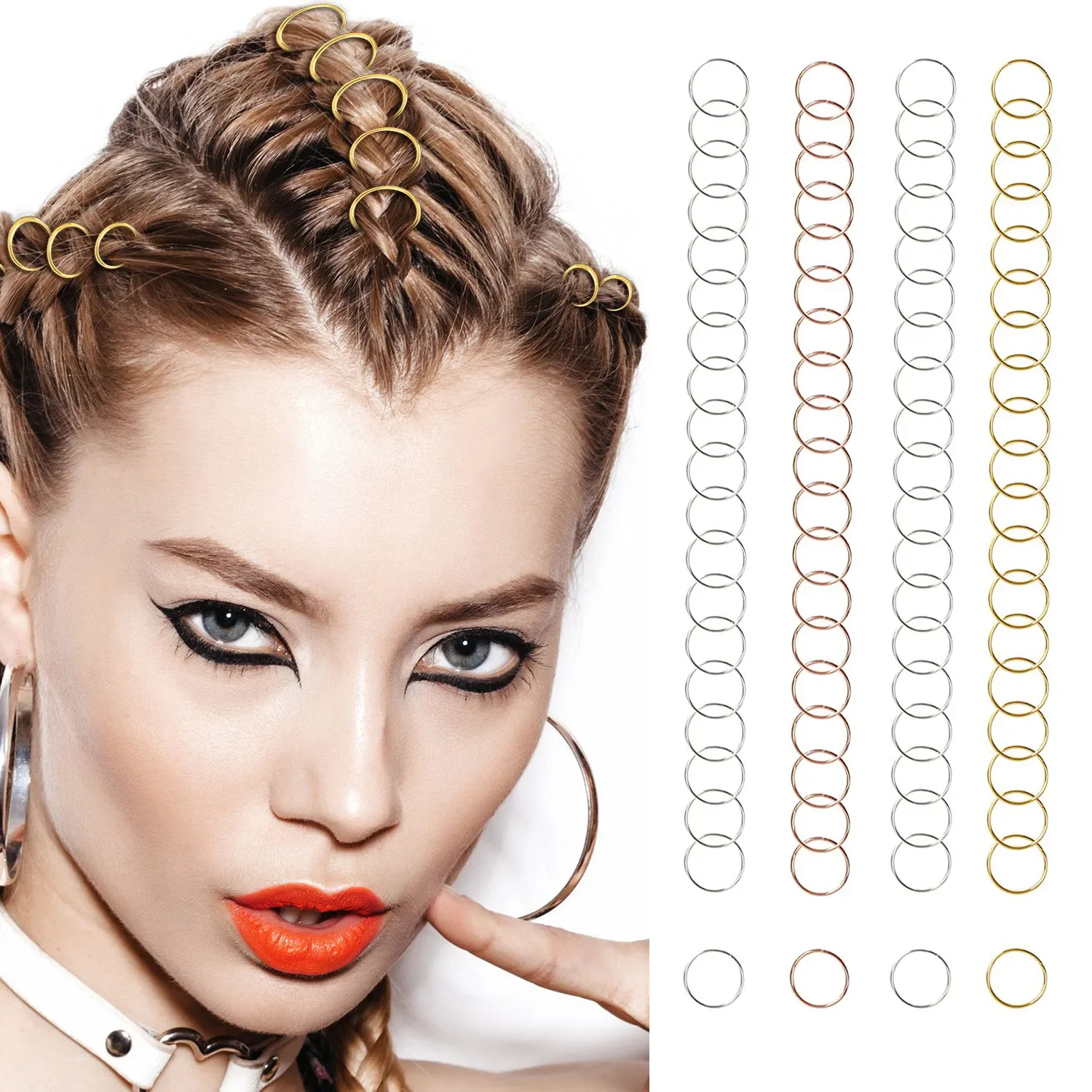 

100Pcs 12-14mm Golden/Sliver/Rose Red Color Hair Rings Hair Clips Loop for Women Girls DIY Hair Accessories Dreadlock
