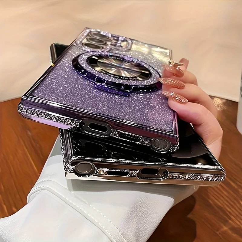 Shimmering Diamond Frame Phone Case with Lens Cover