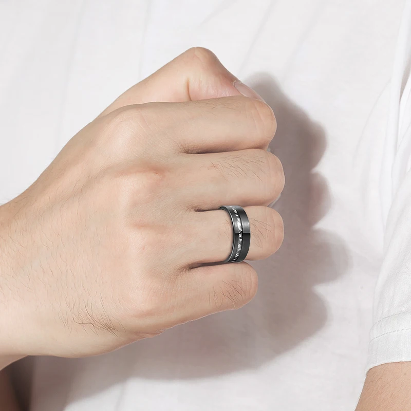 Nuncad 8mm Tungsten Carbide Ring Black Brushed Ring Gibeon Meteorite Fragments Men's Fashion Wedding Jewelry Best Gift