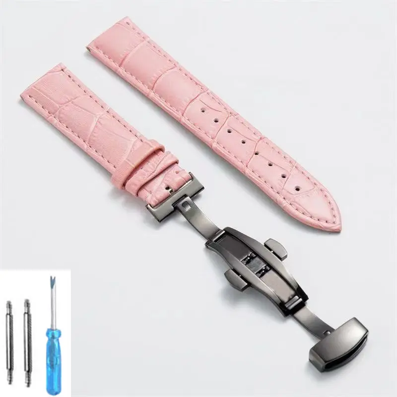 Premium Leather Watch Strap with Butterfly Clasp - Elegant Wristband Accessory