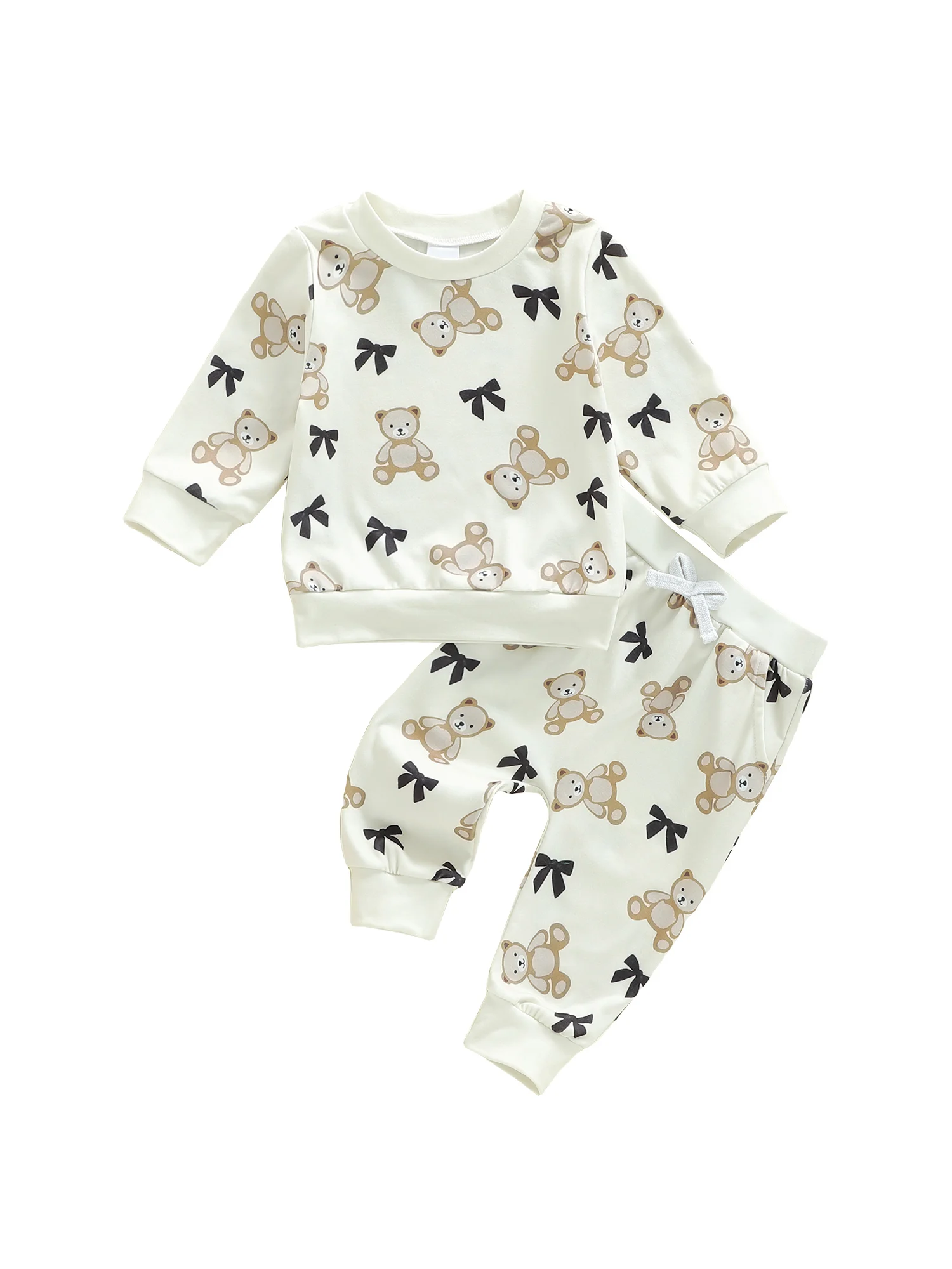 Adorable Infant Autumn Ensemble with Cute Bear Design Matching Sweatshirt and Pants for a Cozy 2-Piece Set
