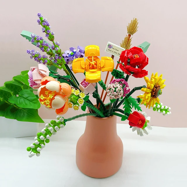 Mini Rose Building Blocks Flower Simulation Potted Bouquet 3D Model Home Decoration DIY Children's Educational Toys Girl Gift 6