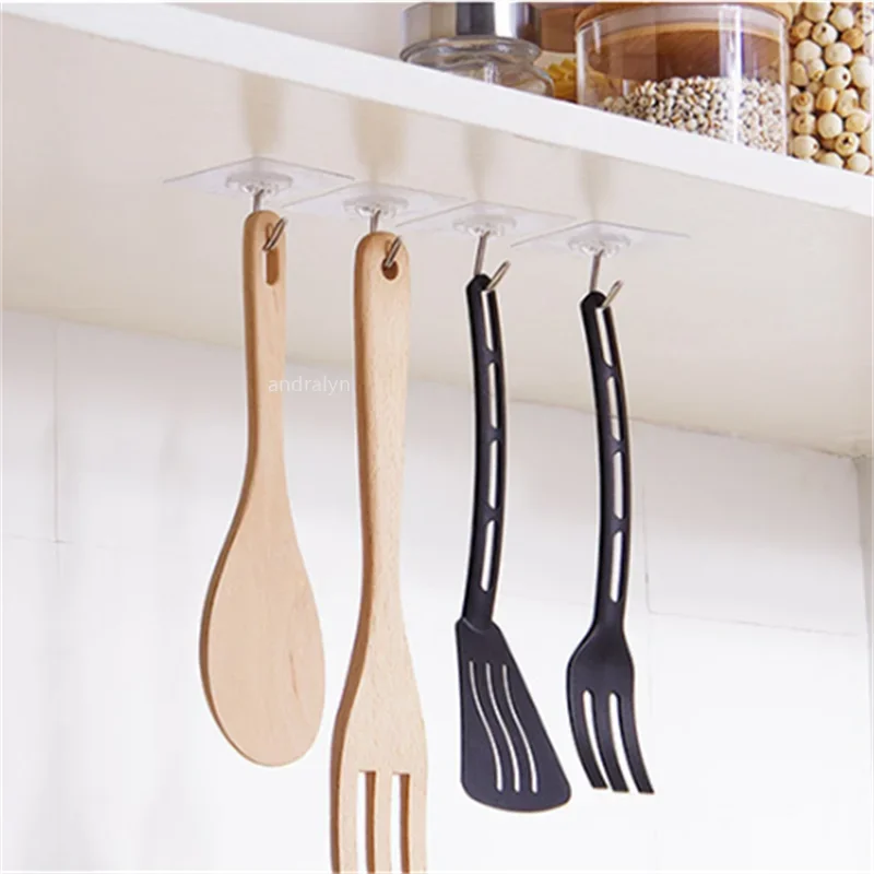 Transparent Hooks Stainless Steel Strong Self Adhesive Wall Hangers Hook for Kitchen Bathroom Door Wall Multi-Function Organizer 2