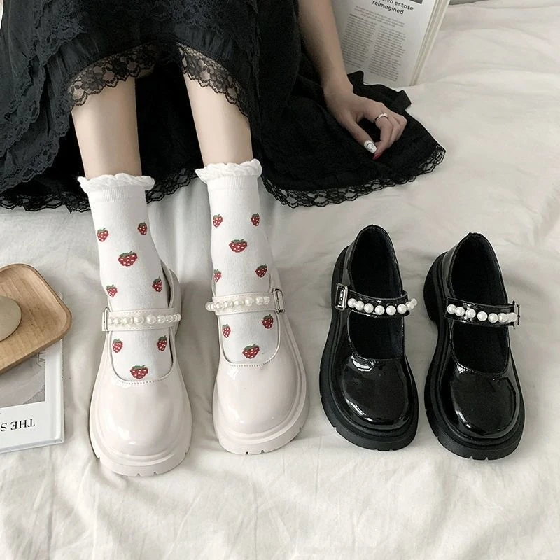 Women Shoes 2022 New Girl Lolita Shoes JK Uniform Shoes PU Leather Heart Ankle with Maryzhen Shoes Cute Sexy Retro British Style