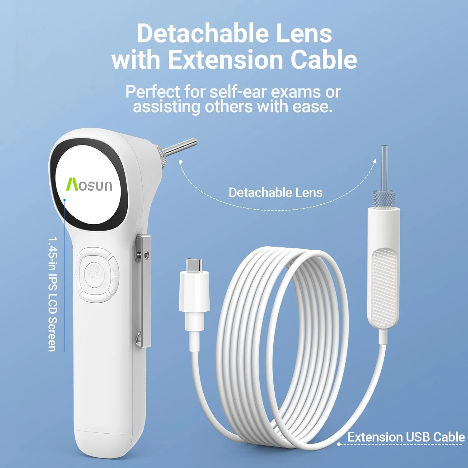 Otoscopio digitale SA160 Schermo IPS Otoscopio video intelligente HD con luce, otoscopio per orecchio con fotocamera per rimozione cerume - immagine 5
