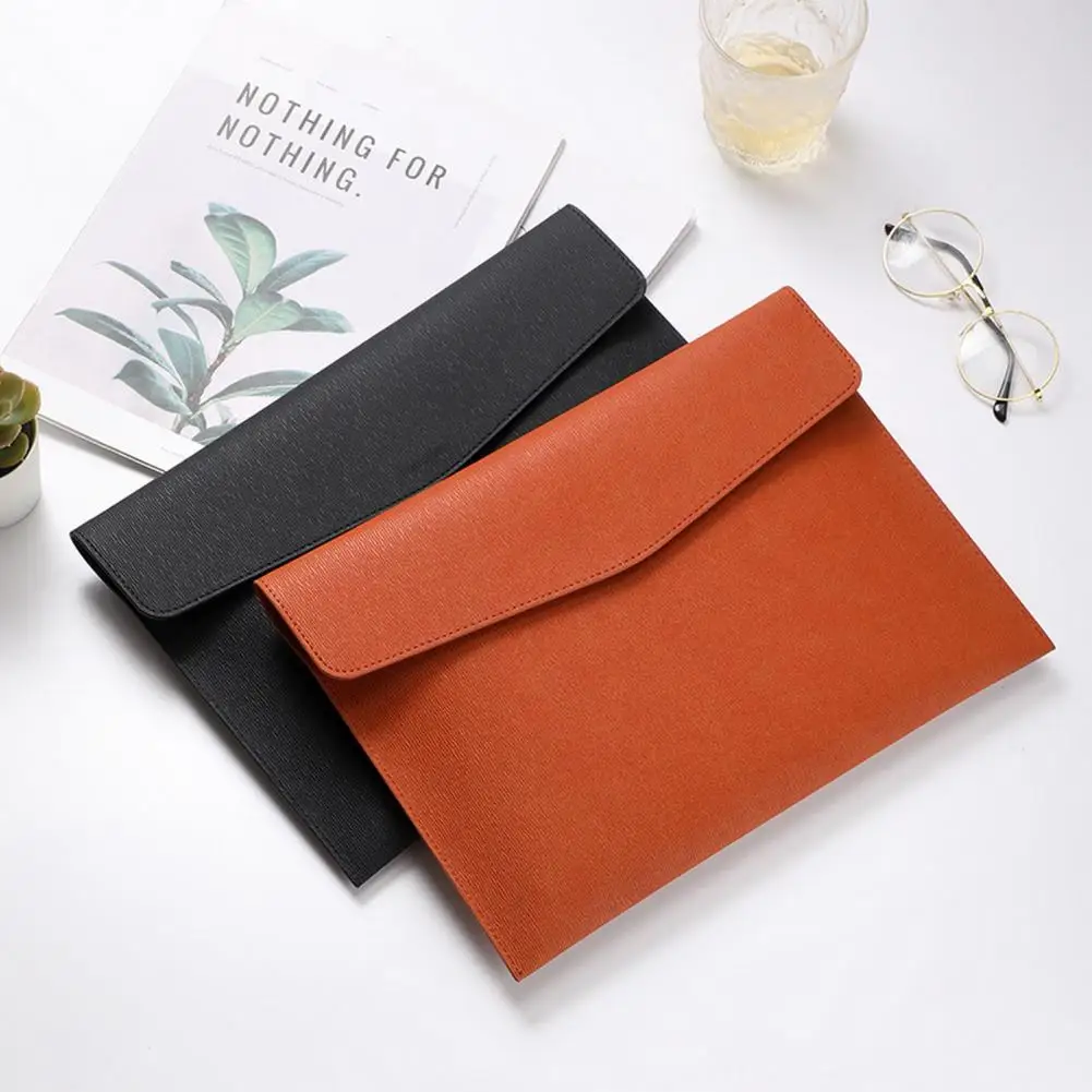 

Snap Button Closure Solid Color Faux Leather File Bag A4 Size Envelope Expanding File Folder Office Stationery Filing Production