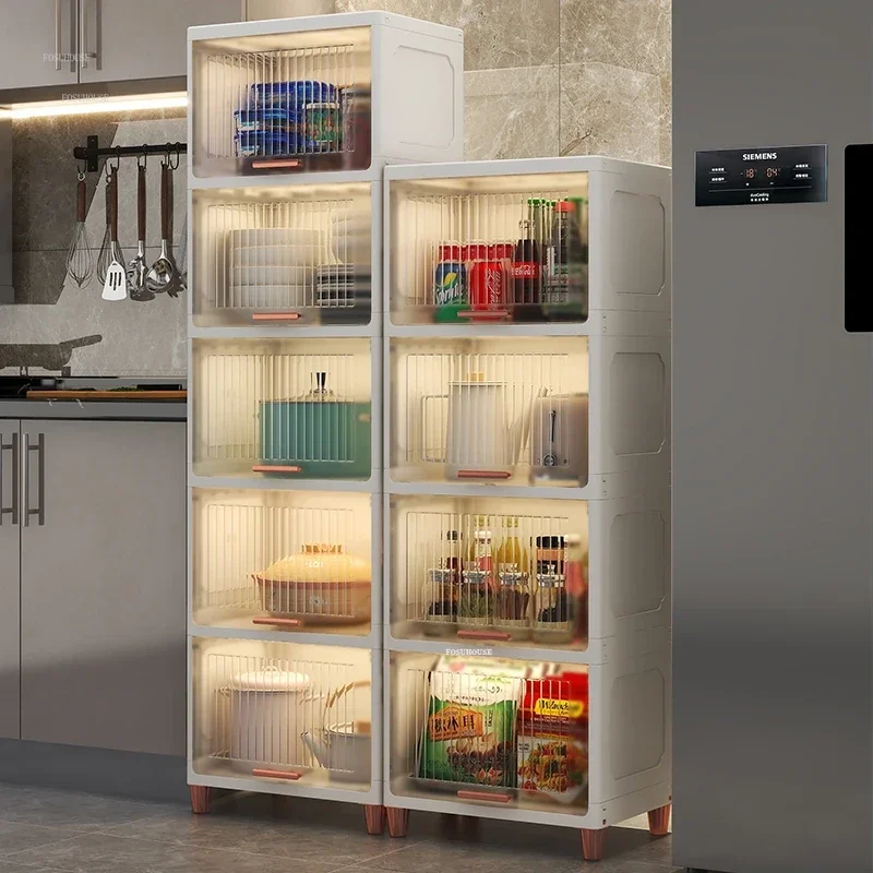 Modern Kitchen Cabinets Home Kitchen Furniture Floor Flip Snack Storage Cabinet Multi-layer Pot Rack Cupboard Bedroom Cabinet R