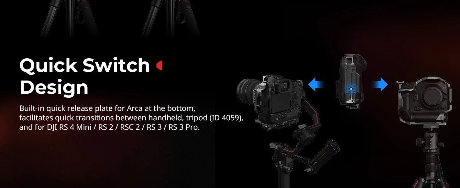 EOS R1 Cage for Canon EOS R1, w Detachable Cold Shoe Mount for DJI Gimbal Built-