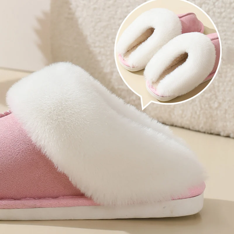 2024 Winter Women House Slippers Fashion Faux Fur Warm Shoes Woman Cozy Flat Heels Home Furry Slippers Female Couple Shoes 45