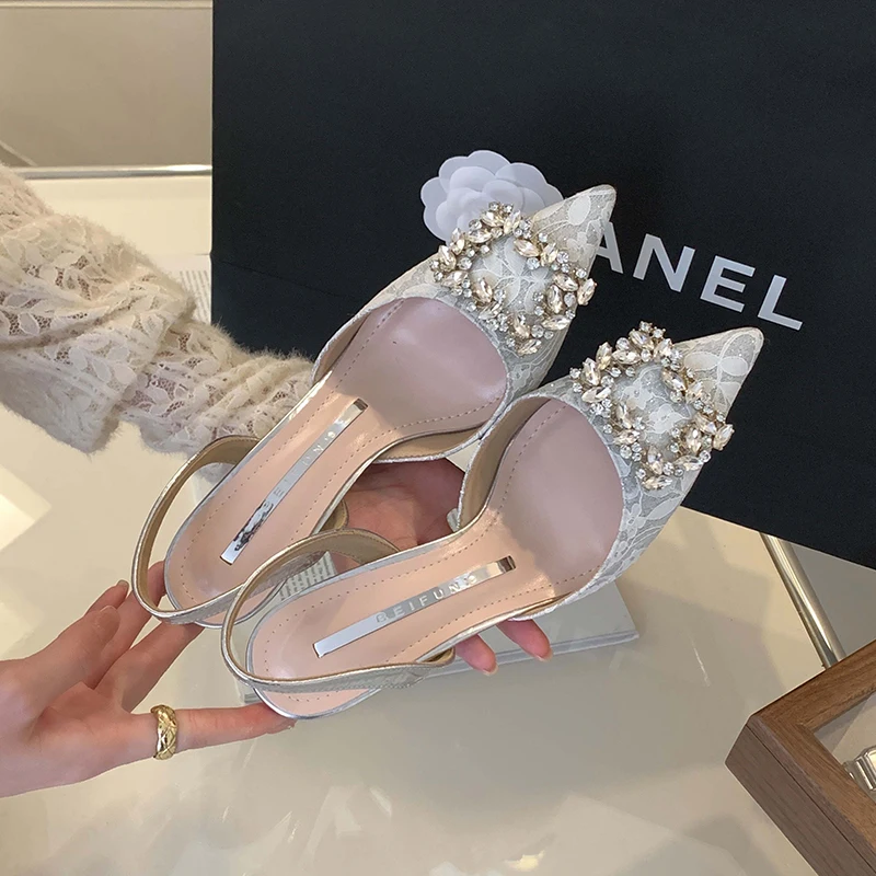 2024 Summer New Style British Pointed Buckles Fashion Genuine Leather Shoes For Women Sandals Fashion Comfortable Stiletto Heels