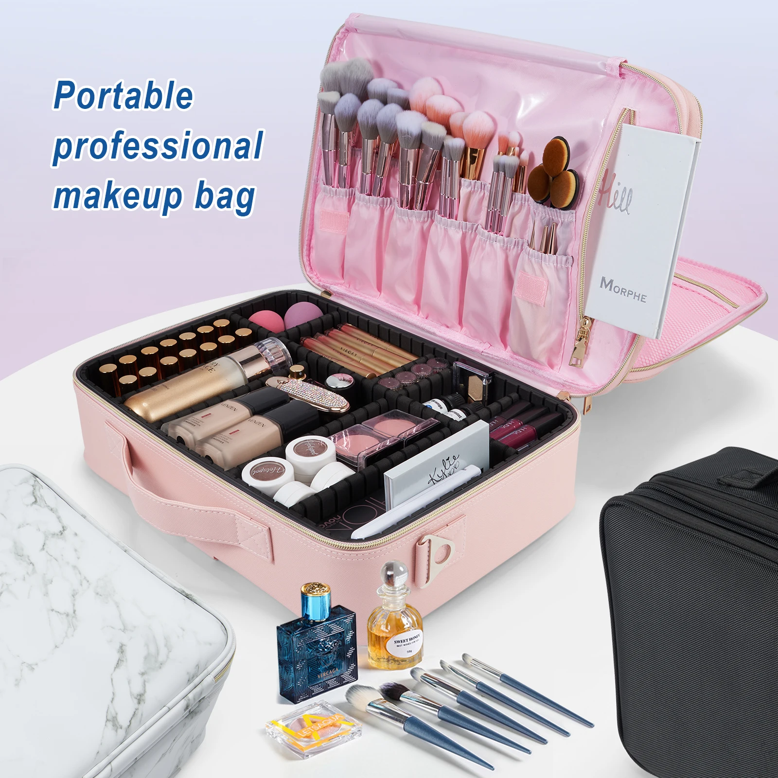 Professional Makeup Bag Extra Large Cosmetic Train Case Make Up Brush