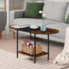 Small Round Coffee Tables for Small Space Farmhouse Oval Coffee Table with 2-Tier Storage Shelf Circle Center Tea Table 1