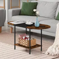 Small Round Coffee Tables for Small Space Farmhouse Oval Coffee Table with 2-Tier Storage Shelf Circle Center Tea Table 1