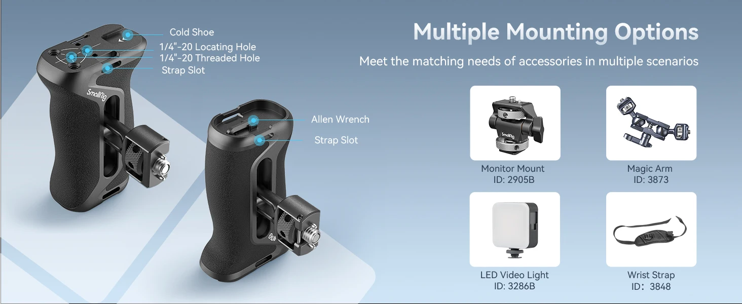 SmallRig Seitengriff mit Zwei-in-Eins-Positionierungsschraube 1/4" und 3/8", universeller Kamerakäfig-Handgriff für Sony für Canon für Niko 4346 – Detail 7