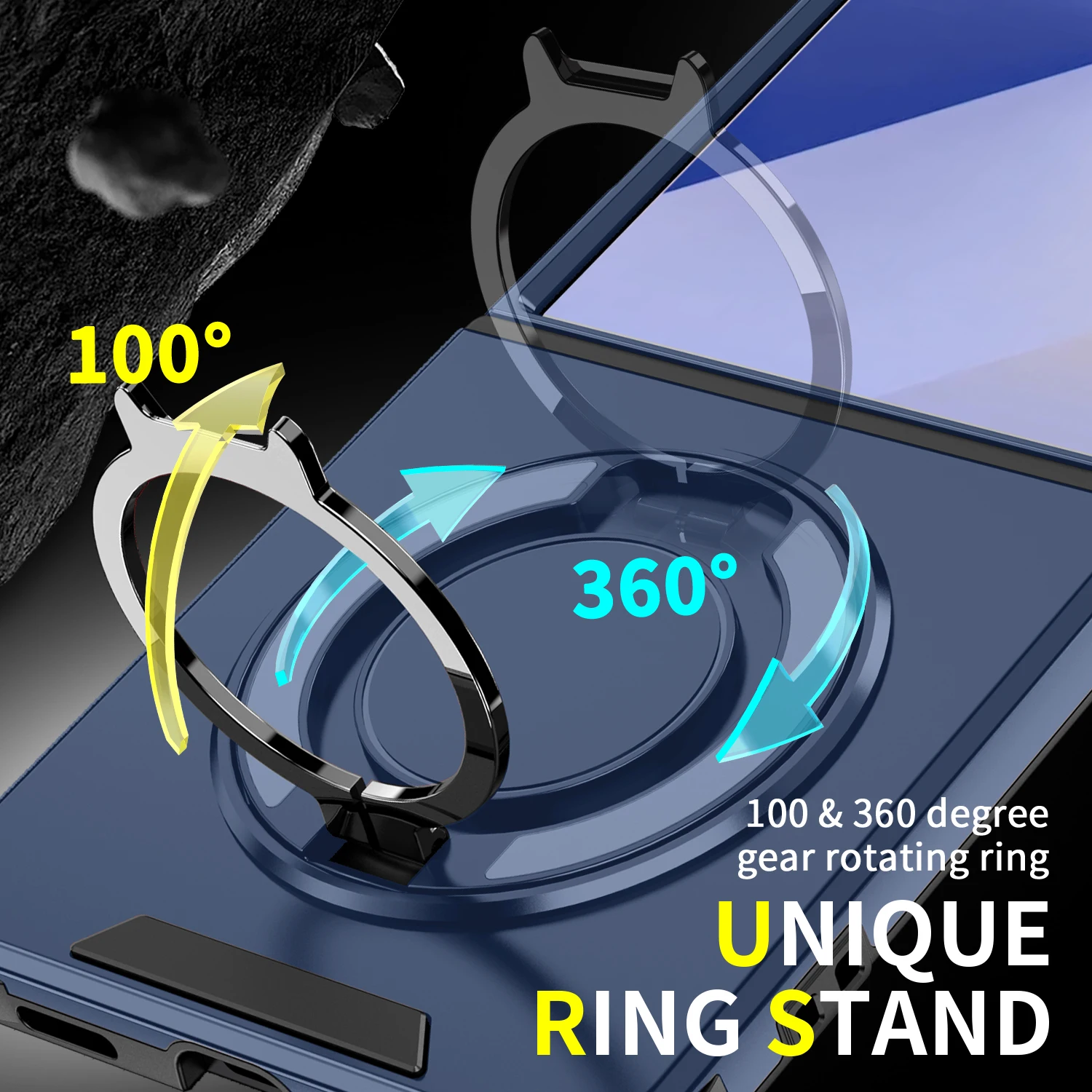 Magnetic Rotating Bracket Phone Case with Sliding Window and Anti-Fall Protection