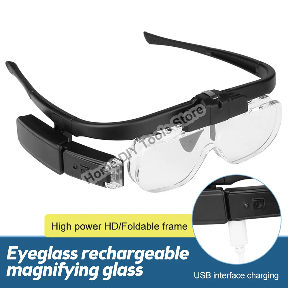 Head Mount Magnifier Glasses With 3 Detachable Lenses 1.5X 2X 2.5X USB Rechargeable LED Professional Light Repair Tools 10x 15x 20x 25x head wearing magnifier double eye magnifying glasses with led jewelry appraisal watch repair tool