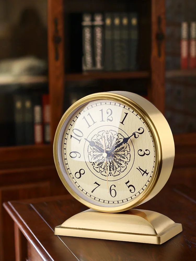Luxury Gold Table Clock Vintage Silent Watches Nordic Brass Metal Desktop Desk Clocks Gear Retro Living Room Decoration Gift |