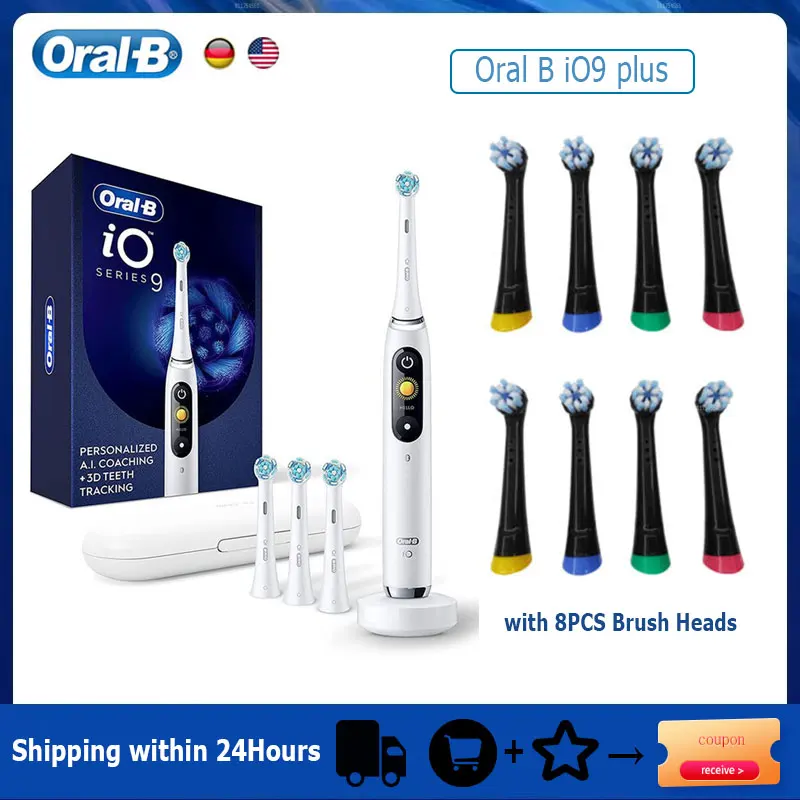 Oral-B IO9 Plus Electric Toothbrush Bluetooth 7Modes Smart Timer Personalized AI Coaching 3D Teeth Tracking Deep Clean for Adult electric toothbrush green ultrasonics upgraded type c fast chargeable waterproof smart timer clean and whiten teeth ultrasonic