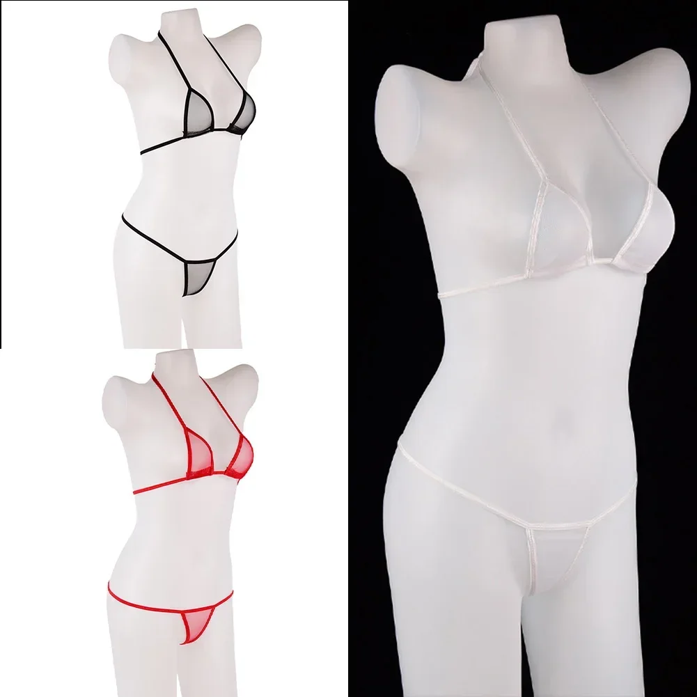 Bikini Set Women Swimwear Bikini Swimsuit Sexy Underwear Womens Sexy Bikini Swimsuit Erotic Lingerie See-Through Mesh Underwear Strappy Bra Thong Swimwear Beach Sunbath