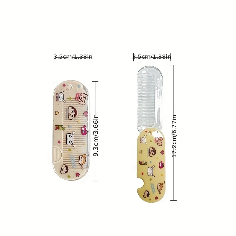 1pc  Comb Set Cartoon Folding Mirror, Mini Portable Pocket Size, ABS Plastic Handle, Plastic Bristle, for Normal Hair