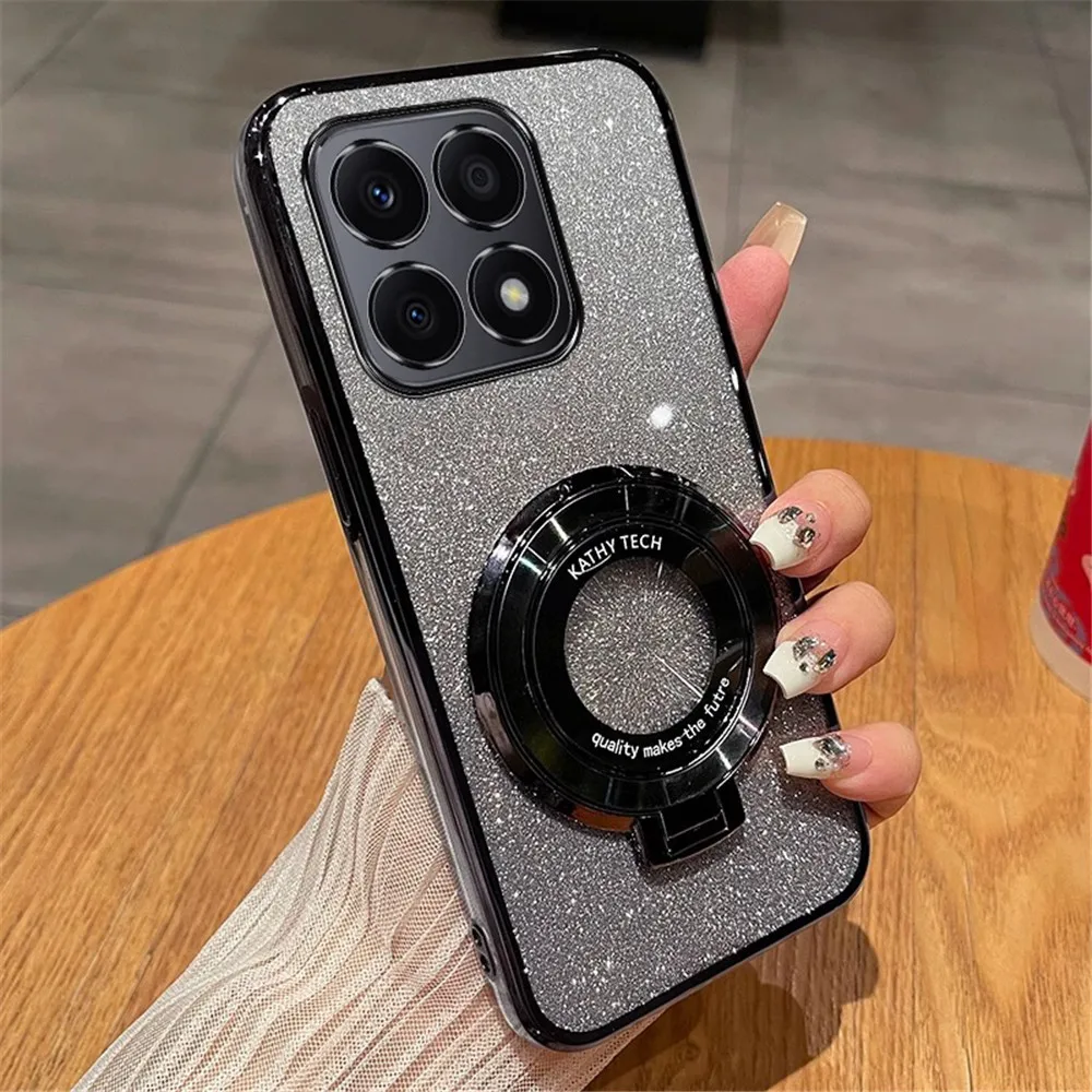 Enhanced Glitter Magnetic Stand Phone Case - Soft Silicone Shockproof Clear Bumper Cover