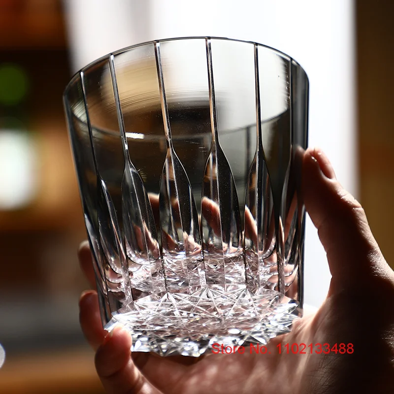 Cyan Ink Asterism Crystal Whiskey Glasses Japanese KAGAMI Design Kiriko EDO Wine Tasting Cup Light And Shadow Whisky Rock Glass