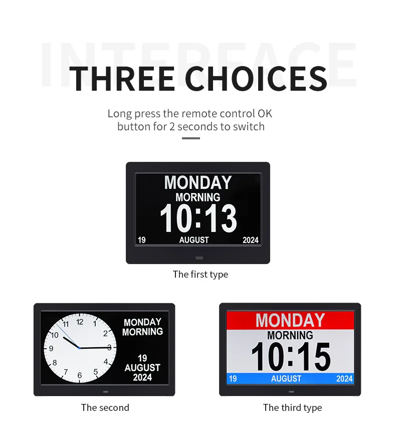 Description Picture 4 of item10.1/7.1 Inch Digital Photo Frame LED Calendar Clock Multi-Languages to display Medicine Time Reminder Alarms for Elder Dementia