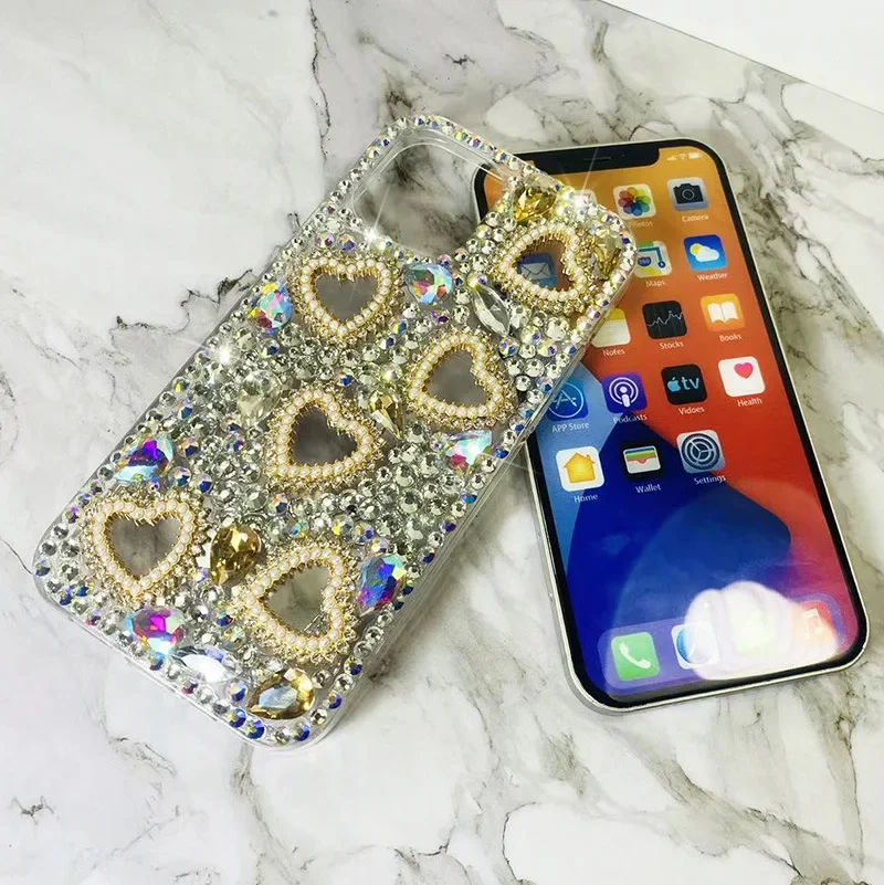Luxury Bling Color Rhinestone Love Heart Case Capa For Samsung GalaxyA22 A32 A52 A71 A51 A72 A73 A53 A33 A74 A54 A34 Phone Cover