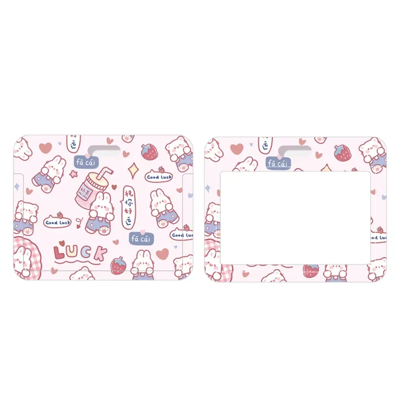 Horizontal Cute Cartoon Push Pull Card Covers Bus Card Sleeve Game Cards Case Credit Holder Lanyard Work Permit Holder