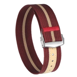 Waterproof Canvas Nylon Watch Strap with Folding Buckle - Sporty Design for Men and Women, Available in 20mm and 22mm (Burgundy red)