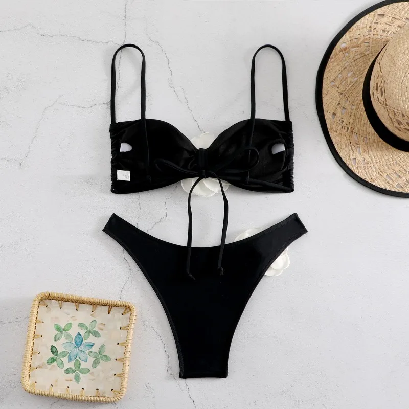 Women's 2 Piece 3D Rose Swimsuit Bikini Spaghetti Strap High Waisted Bathing Suit Beachwear