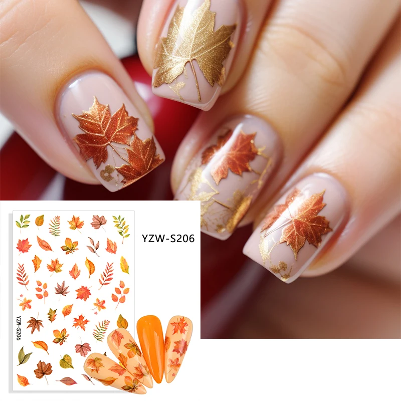 

New 3D Nail Stickers Autumn Leaves Maple Leaf Nail Art Decorations Sliders Foil Manicure Accessories Stickers for Nails