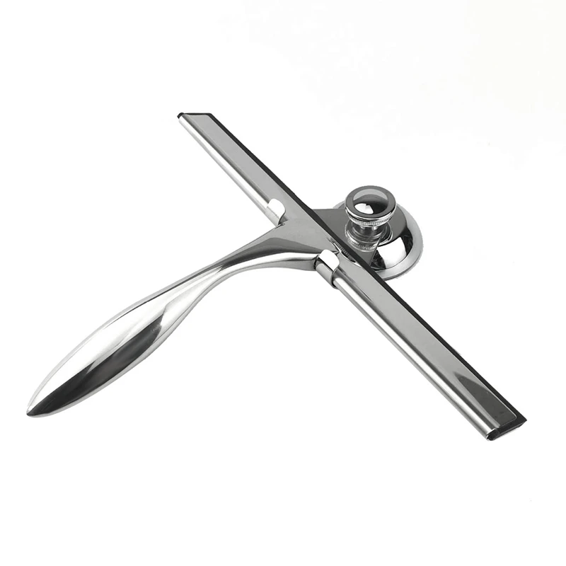 실리콘 립이 있는 스테인리스 스틸 샤워 스퀴지, 흡입 컵 거치대 포함, 30.5 cm 엑스트라 와이드