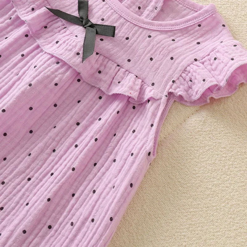 2026 Summer Baby Clothes Girls Dot Bow Romper 0-24M Newborn 100% Cotton O-neck Flutter Sleeve One Piece Bodysuit 5