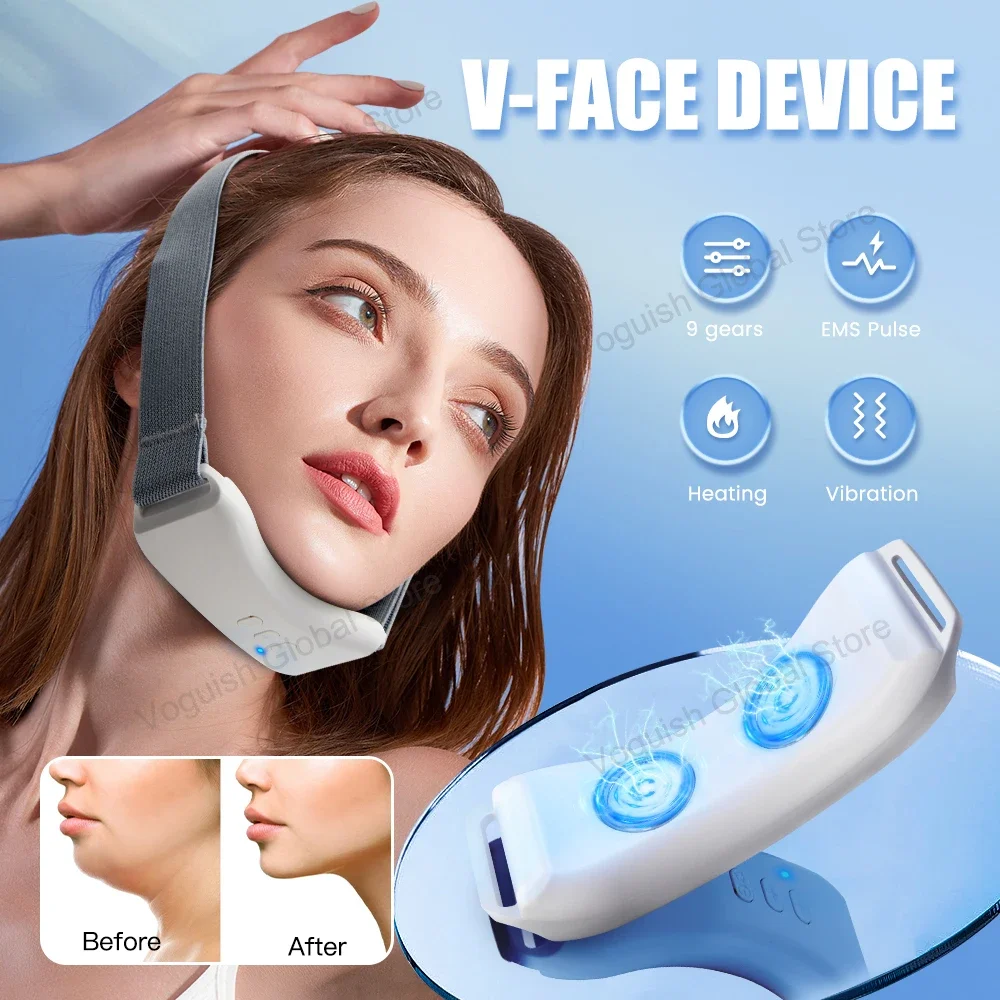 Double Chin Remover Ems V Face Beauty Device Vibration Chin-Up Massager Lifter Electric V-Line Face Lifting Belt Facial Beauty Instrument Facial Massager