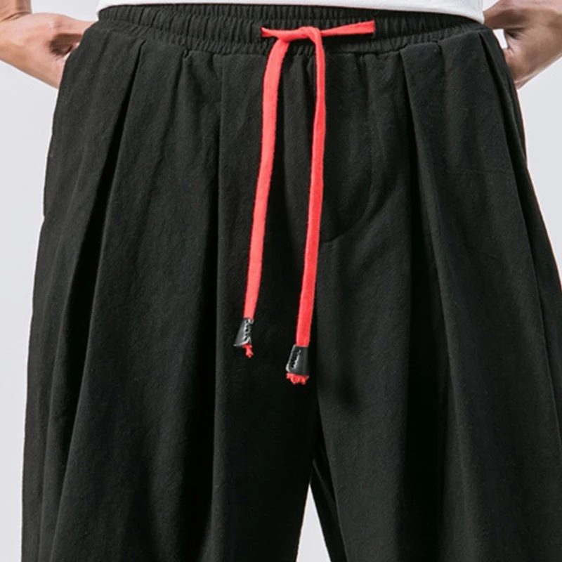 Cotton Linen Harem Pants Men Solid Elastic Waist Streetwear Joggers 2023 New Baggy Drop-crotch Pants Casual Trousers Men 6