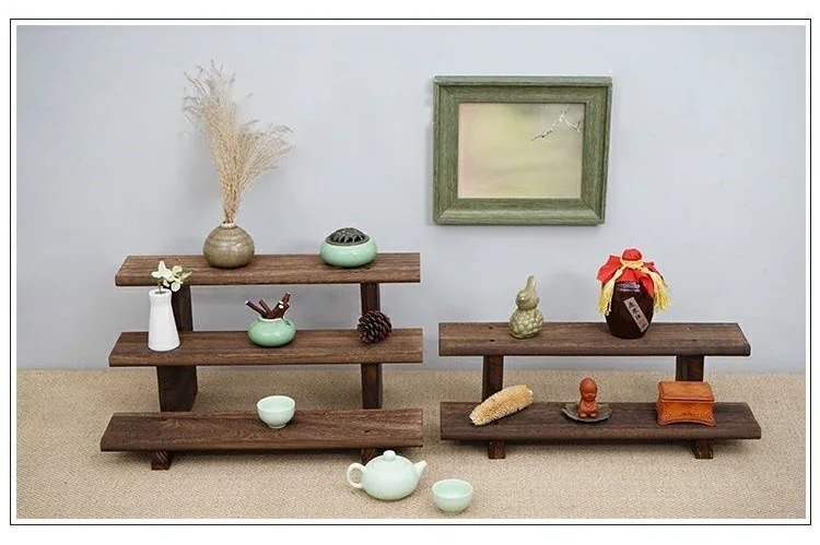 Description Picture 4 of itemDisplay Solid Wood Antique Stand Two Three Layer Display Stand Ornament Storage Desktop Multi-layer Tea Pot Storage Rack ZE269