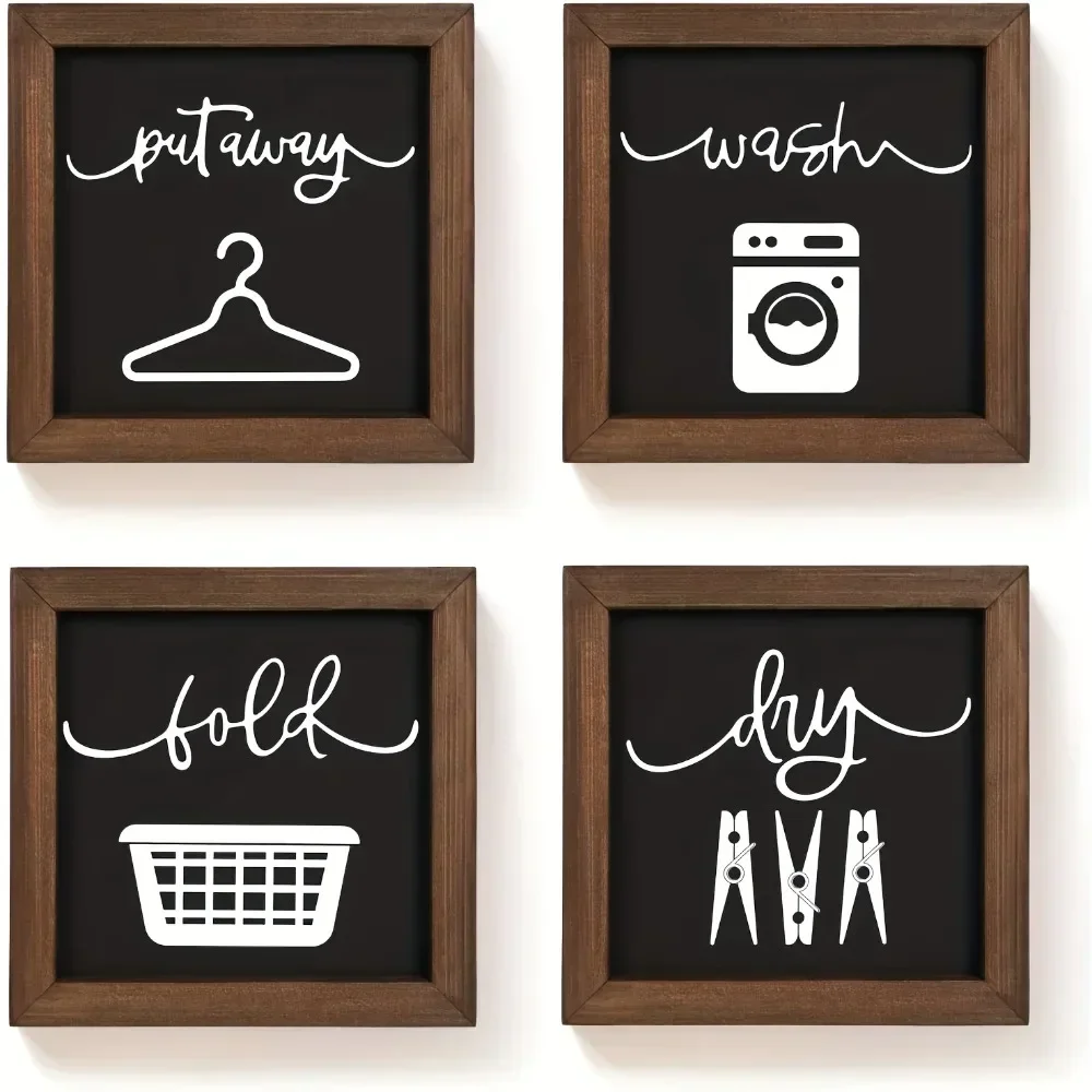 Decorazione della parete della lavanderia, 4PCS Vintage Laundry Room Decor, Wash Sort Fold Set Picture Creative Illustration Laundry Room Laundry