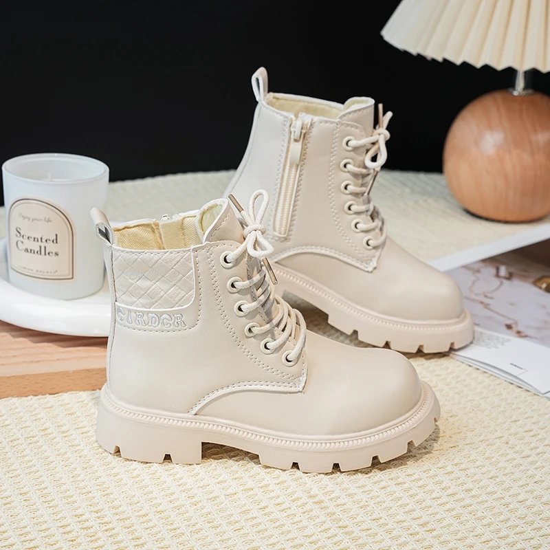 Baby Girls Autumn/Winter Fashionable Round Toe Soft Thick Sole Elegant and Cute Kids Mid-calf Boots Retro Zipper Short Boots