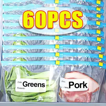 Sacs de conservation des aliments réutilisables, 3 tailles, réfrigérateur de cuisine, fruits, légumes, viande, sac à fermeture éclair scellé, conteneurs de scellage en plastique pour la maison 1