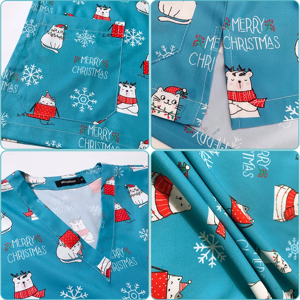 Uniformes da enfermeira do natal das mulheres esfrega médicos de manga  curta dos desenhos animados boneco de neve imprimir trabalhando enfermeiras  uniformes workwear elástico topos - AliExpress