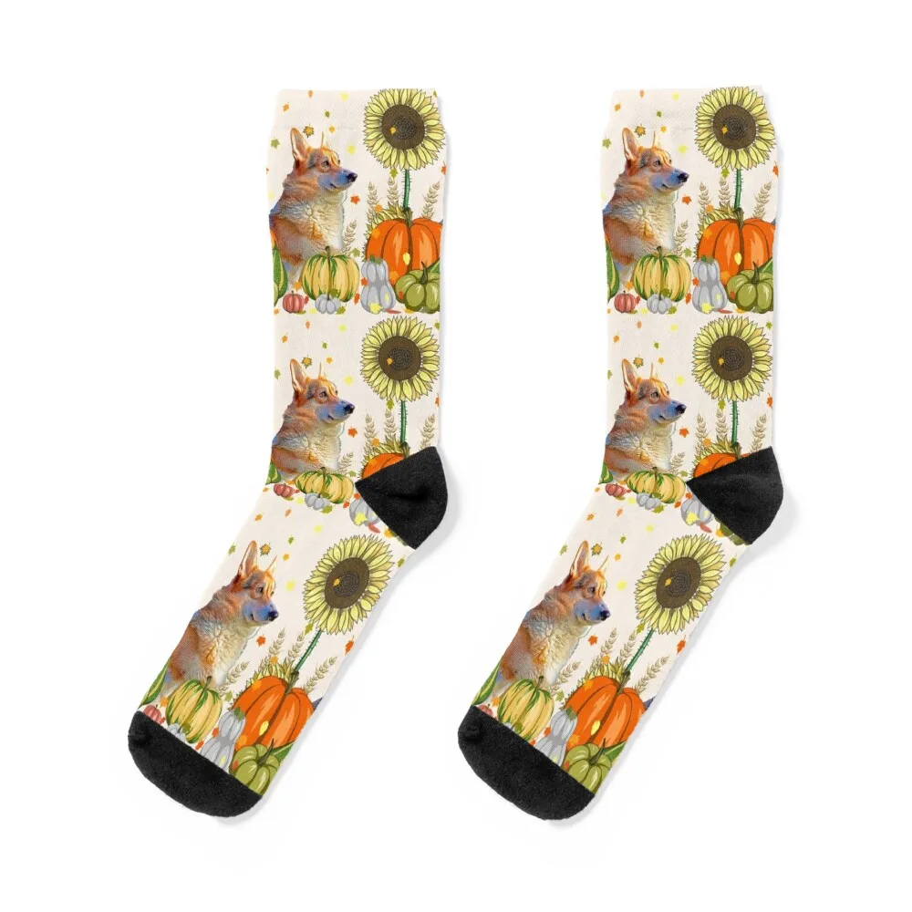 

Funny Corgi & Pumpkin - Dog Lover Sunflower Fall Thanksgiving Socks set man cartoon anti-slip Woman Socks Men's