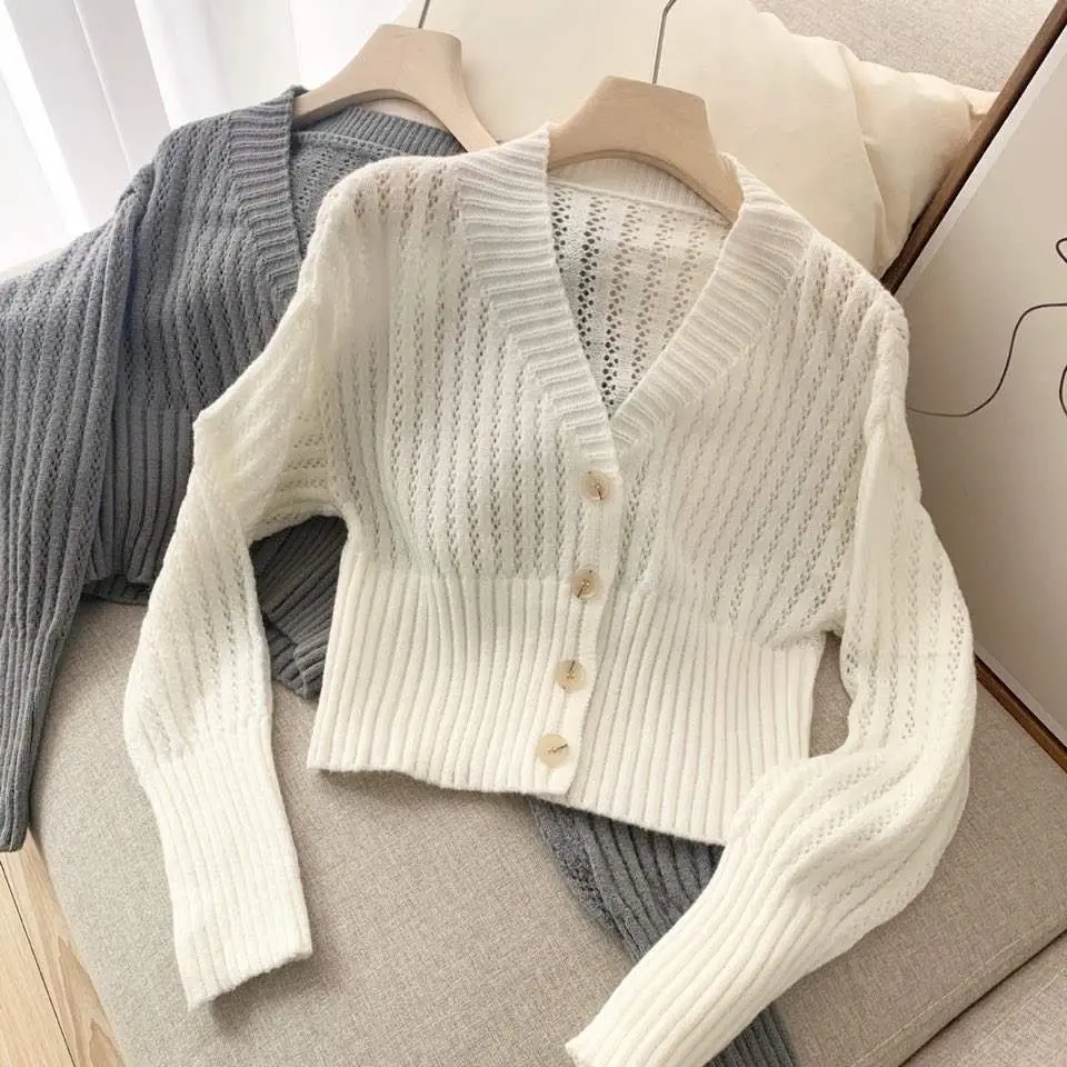 Elegant Women Sweater Cardigan Outerwear 2021 New Style Korean Loose V Neck Cardigans Knitted Tops Woman ladies sweater